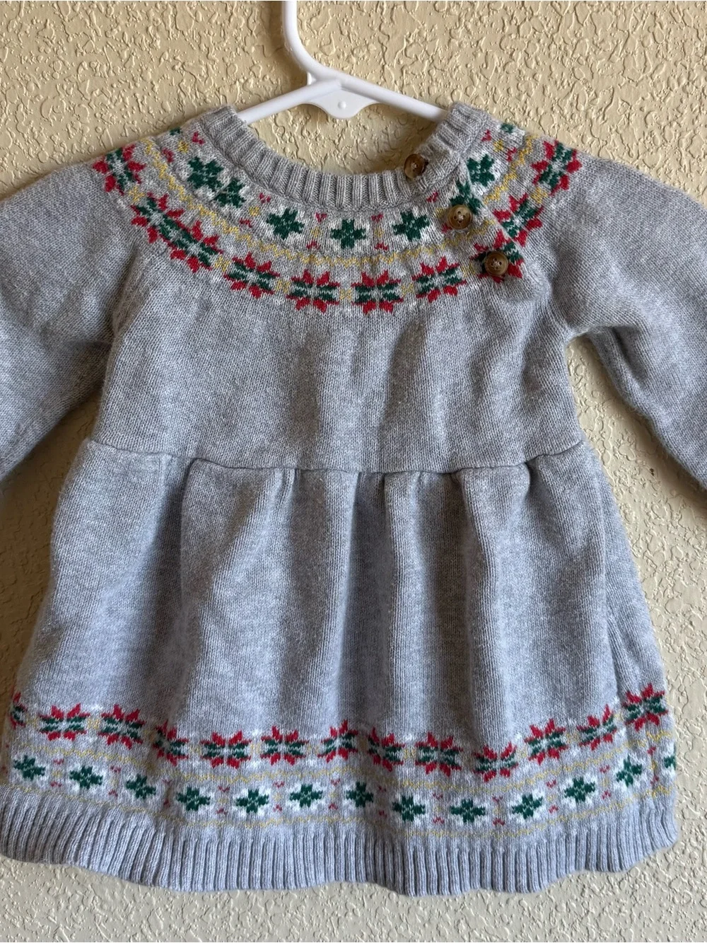 Carter's Grey Knit Dress with Red & Green Fair Isle Yoke